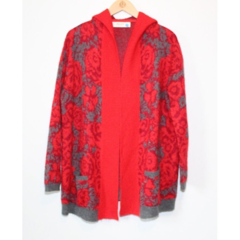 Anthropologie x Sparrow Hooded Open Cardigan Sweater Red Rose Medium Pockets - Picture 7 of 8